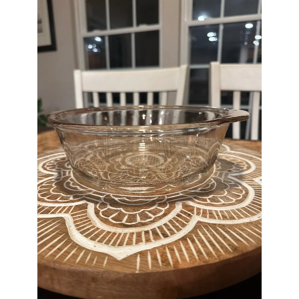 Vintage Fire-King 2 Quart Round Casserole Dish Golden Fleck Clear Glass